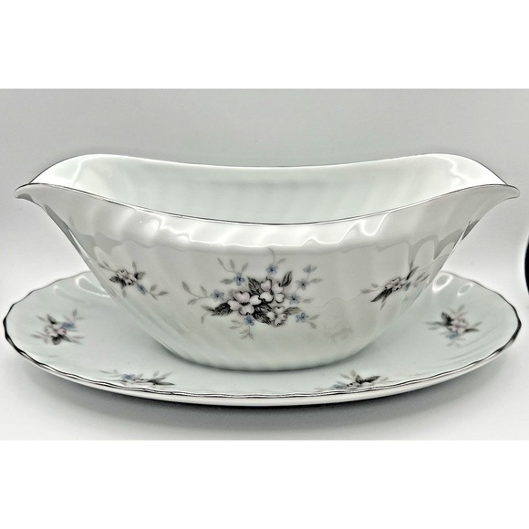 Amcrest Other - Gravy Boat Amcrest Lady Margaret Attached Underplate Fine China Platinum Japan